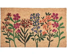 Beliani Durų kilimėlis TEKKONA, natūralios spalvos, 50 × 80 cm, gėlių rašto, kokosinio pluošto