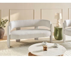 Beliani Dviejų vietų sofa BUREA su šenilio apmušalais, kreminė balta