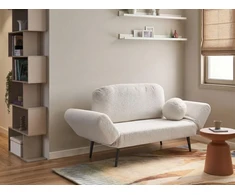 Beliani Dvivietė išskleidžiama sofa DOROTEA, balta boucle