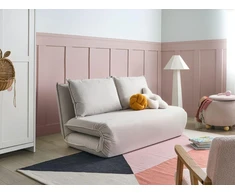 Beliani Dvivietė išskleidžiama sofa ROROS, sintetinis linas, balkšva