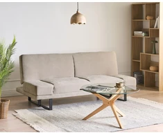 Beliani Dvivietė išskleidžiama sofa YORK, šenilas, šviesiai smėlio spalvos