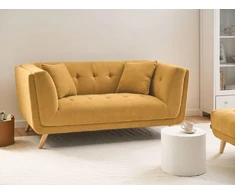 Beliani Dvivietė sofa HABO garstyčių spalvos