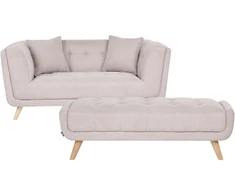 Beliani Dvivietė sofa HABO, smėlio ir pilkos spalvos, su otomane