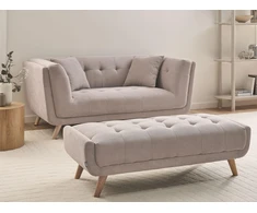 Beliani Dvivietė sofa HABO, smėlio ir pilkos spalvos, su otomane