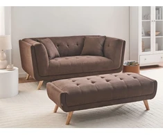 Beliani Dvivietė sofa HABO tamsiai ruda su pufu