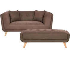 Beliani Dvivietė sofa HABO tamsiai ruda su pufu