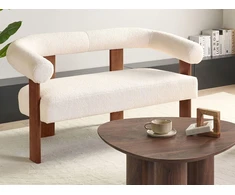 Beliani Dvivietė sofa ILBRO, ,,boucle“ audinys, kreminė balta / tamsiai ruda