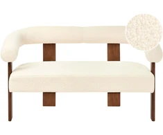 Beliani Dvivietė sofa ILBRO, ,,boucle“ audinys, kreminė balta / tamsiai ruda