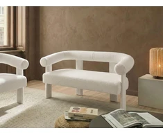 Beliani Dvivietė sofa ILBRO, bukliuotas audinys, dramblio kaulo spalva