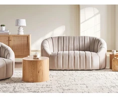 Beliani Dvivietė sofa MALUNG veliūrinė smėlio spalvos