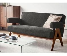 Beliani Dvivietė sofa TAMRE Boucle, juoda / tamsiai ruda