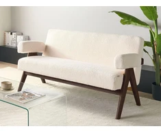 Beliani Dvivietė sofa TAMRE Bouclé, kreminė balta / tamsiai ruda
