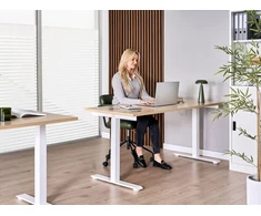 Beliani Elektriškai reguliuojamas stalas DESTINES šviesiai rudas / baltas 160 cm 72 cm