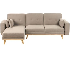 Beliani Išskleidžiama 3 vietų kampinė sofa KAARINA, šviesiai ruda, dešininė