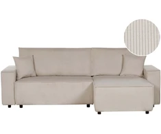 Beliani Išskleidžiama 3 vietų kampinė sofa ABACKA, velvetas, smėlio spalvos, kairinė