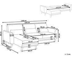 Beliani Išskleidžiama 3 vietų kampinė sofa OLLSTA, juoda, dešininė