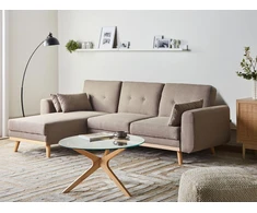 Beliani Išskleidžiama 3 vietų kampinė sofa KAARINA, šviesiai ruda, dešininė