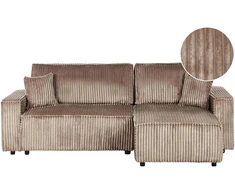 Beliani Išskleidžiama 3 vietų kampinė sofa ABACKA iš velveto, šviesiai ruda, su patalynės dėže, kairinė
