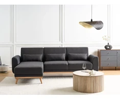 Beliani Išskleidžiama 3 vietų kampinė sofa OLLSTA, juoda, dešininė