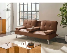 Beliani Išskleidžiama 3 vietų sofa ROXEN ekologiška oda, auksinė ruda