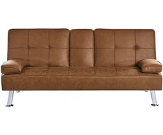 Beliani Išskleidžiama 3 vietų sofa ROXEN ekologiška oda, auksinė ruda