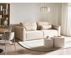 Beliani Išskleidžiama 3 vietų sofa VAXHOLM Boucle, šviesiai smėlio spalvos su daiktadėže