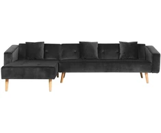 Beliani Išskleidžiama kampinė sofa 4 asmenims VADSO, veliūrinė, juoda, dešininė