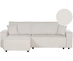 Beliani Išskleidžiama kampinė sofa ABACKA, 3 vietų, velvetinė, kreminė balta, dešininė
