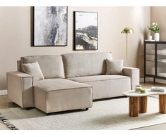 Beliani Išskleidžiama kampinė sofa ABACKA, Velvetas, Smėlio spalva, Dešininė