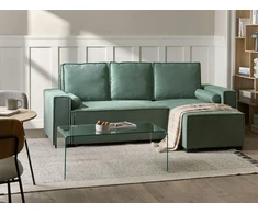 Beliani Išskleidžiama kampinė sofa EDANE, 3 vietų, šviesiai žalia su patalynės dėže, kairinė