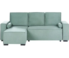 Beliani Išskleidžiama kampinė sofa EDANE, 3 vietų, šviesiai žalia, su patalynės dėže, dešininė