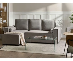 Beliani Išskleidžiama kampinė sofa EDANE, 3 vietų, pilka, su patalynės dėže, dešininė