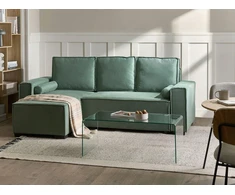 Beliani Išskleidžiama kampinė sofa EDANE, 3 vietų, šviesiai žalia, su patalynės dėže, dešininė