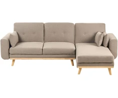 Beliani Išskleidžiama kampinė sofa KAARINA 3 vietų šviesiai ruda kairinė