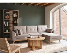 Beliani Išskleidžiama kampinė sofa KAARINA, smėlio spalvos, kairinė