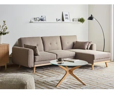 Beliani Išskleidžiama kampinė sofa KAARINA 3 vietų šviesiai ruda kairinė