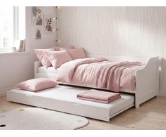 Beliani Išskleidžiama lova iš pušies medienos LUNERAY 90 x 200 cm balta