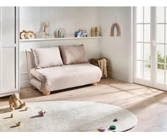 Beliani Išskleidžiama sofa dviem ABISKO, sintetinis linas, smėlio spalvos