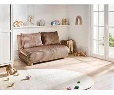 Beliani Išskleidžiama sofa dviem ABISKO, šviesiai ruda, briaunotas velveto audinys