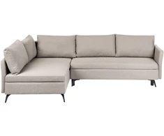 Beliani Išskleidžiamas kampinė sofa KOGE 3 asmenims, smėlio spalvos su patalynės dėže, dešininė