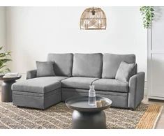Beliani Išskleidžiamas trijų vietų kampinė sofa NASSJO, sintetinis linas, pilka, dešininė