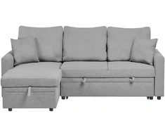 Beliani Išskleidžiamas trijų vietų kampinė sofa NASSJO, sintetinis linas, pilka, dešininė
