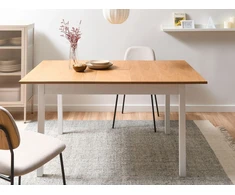 Beliani Išskleidžiamas valgomojo stalas HOUSTON šviesiai rudas/baltas 120/150 cm 90 cm pušies mediena