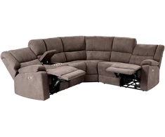 Beliani Kairės pusės kampinė sofa 5 asmenims su elektrine relaksacijos funkcija ROKKE, USB prievadu, ruda