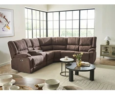 Beliani Kairės pusės kampinė sofa 5 asmenims su elektrine relaksacijos funkcija ROKKE, USB prievadu, ruda