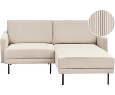 Beliani Kampinė sofa BREDA, 2 vietų, veliūrinė, smėlio spalvos, kairinė