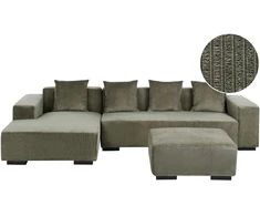 Beliani Kampinė sofa LUNGO 4 asmenims, aksominis audinys, žalia, su otomanu, dešininė