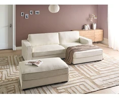 Beliani Kampinė sofa RENDERS, boucle audinys, kreminė spalva, su otomane, kairinė