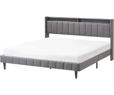 Beliani LED lova BEAULIEU tamsiai pilka 180 x 200 cm su USB prievadu ir daiktadėže