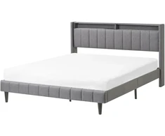 Beliani LED lova BEAULIEU tamsiai pilka 160 x 200 cm su USB prievadu ir saugykla